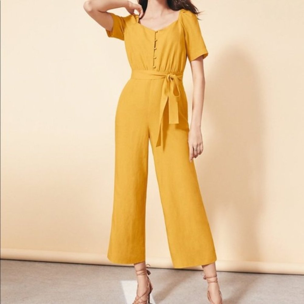Ann Taylor Sunshine Yellow Tie Waist Jumpsuit
